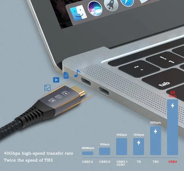 Alt view image 5 of 7 - 1.2m/3.9ft USB4 Cable Thunderbolt 4 8K@60Hz 40Gbps USB Type C to Type C Data Transfer Cable 100W 5A Fast Charging for Macbook Pro eokCXOY