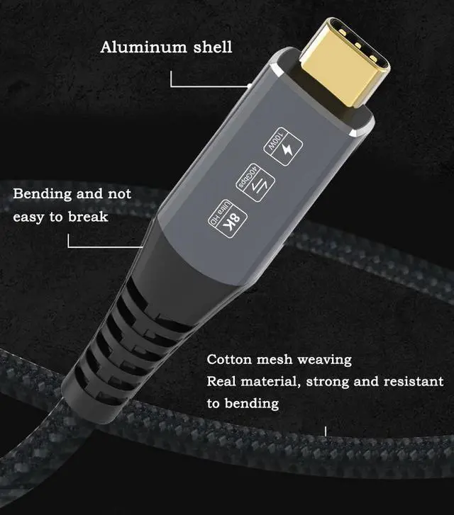Alt view image 4 of 7 - 1.2m/3.9ft USB4 Cable Thunderbolt 4 8K@60Hz 40Gbps USB Type C to Type C Data Transfer Cable 100W 5A Fast Charging for Macbook Pro eokCXOY