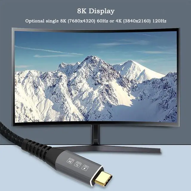 Alt view image 3 of 7 - 1.2m/3.9ft USB4 Cable Thunderbolt 4 8K@60Hz 40Gbps USB Type C to Type C Data Transfer Cable 100W 5A Fast Charging for Macbook Pro eokCXOY