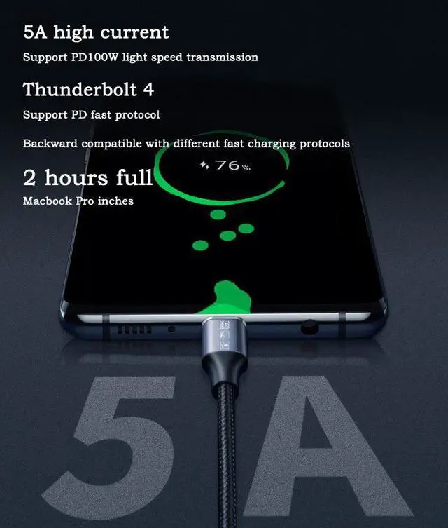 Alt view image 7 of 7 - 1.2m/3.9ft USB4 Cable Thunderbolt 4 8K@60Hz 40Gbps USB Type C to Type C Data Transfer Cable 100W 5A Fast Charging for Macbook Pro eokCXOY