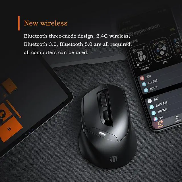 Alt view image 3 of 7 - Multimode Wireless Mouse 2.4G + Bluetooth 3.0 5.0 Mice Universal Ergonomic Office Portable Mouse 1600DPI Rechargeable for Laptop Pad Mobile
