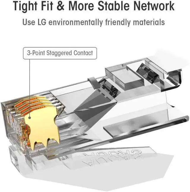 Alt view image 2 of 7 - 40PCS Cat6 RJ45 Connector 8P8C Modular Shield Crystal Head Network Cable Plug Gold-plated Category 6 8P8C Network Connector