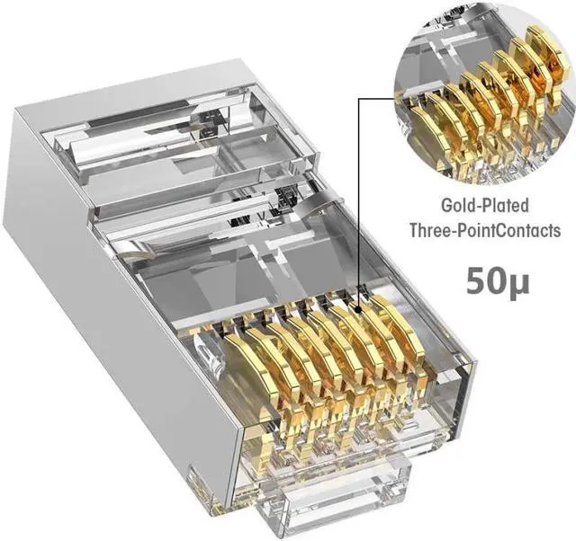 Alt view image 5 of 7 - 40PCS Cat6 RJ45 Connector 8P8C Modular Shield Crystal Head Network Cable Plug Gold-plated Category 6 8P8C Network Connector