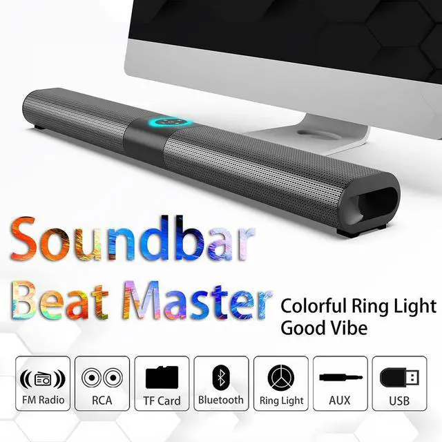 Alt view image 2 of 7 - Wired & Wireless Bluetooth Speaker Home Theater TV Soundbar 3D Stereo Surround Subwoofer Powerful Sound Bar with RGB Color Lighting FM Radio Remote Control