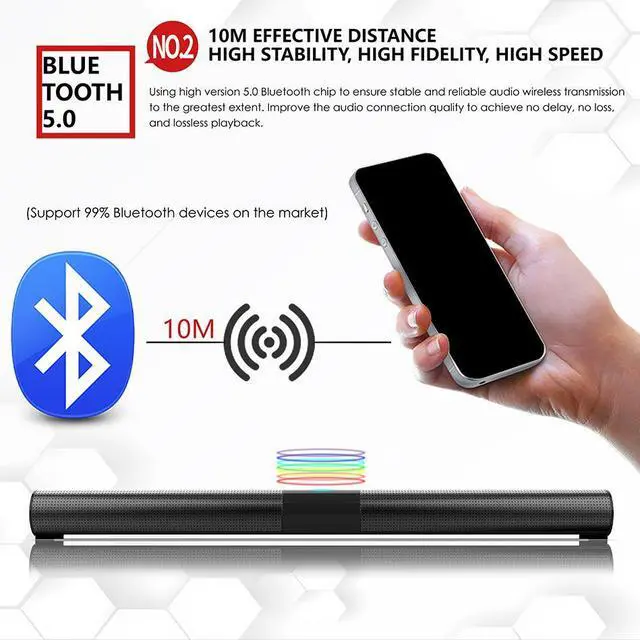 Alt view image 4 of 7 - Wired & Wireless Bluetooth Speaker Home Theater TV Soundbar 3D Stereo Surround Subwoofer Powerful Sound Bar with RGB Color Lighting FM Radio Remote Control