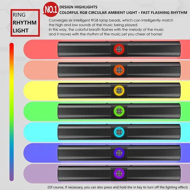 Alt view image 3 of 7 - Wired & Wireless Bluetooth Speaker Home Theater TV Soundbar 3D Stereo Surround Subwoofer Powerful Sound Bar with RGB Color Lighting FM Radio Remote Control