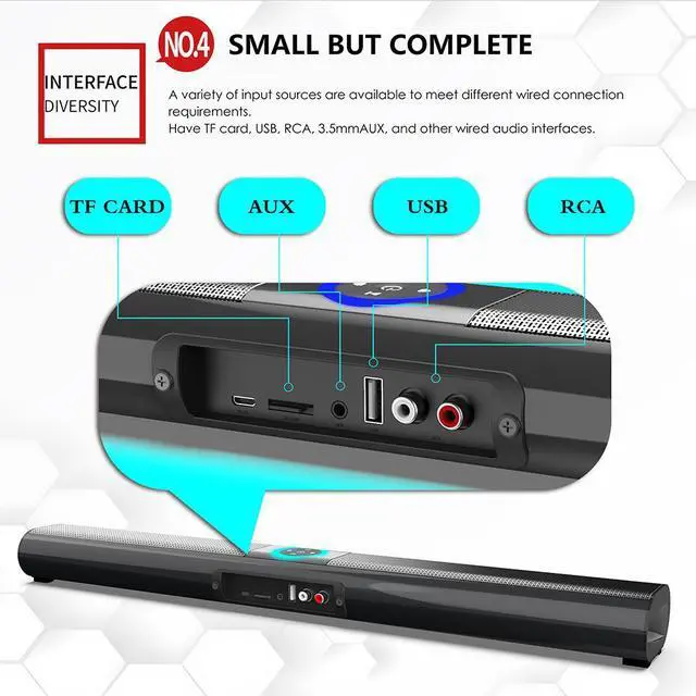 Alt view image 6 of 7 - Wired & Wireless Bluetooth Speaker Home Theater TV Soundbar 3D Stereo Surround Subwoofer Powerful Sound Bar with RGB Color Lighting FM Radio Remote Control