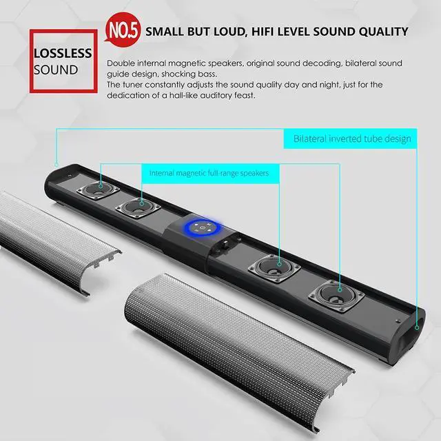 Alt view image 7 of 7 - Wired & Wireless Bluetooth Speaker Home Theater TV Soundbar 3D Stereo Surround Subwoofer Powerful Sound Bar with RGB Color Lighting FM Radio Remote Control