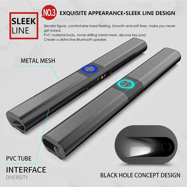 Alt view image 5 of 7 - Wired & Wireless Bluetooth Speaker Home Theater TV Soundbar 3D Stereo Surround Subwoofer Powerful Sound Bar with RGB Color Lighting FM Radio Remote Control