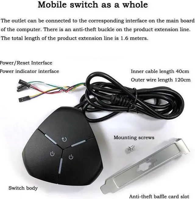 Alt view image 6 of 7 - 1.6m Portable PC Desktop Computer Case Power Button Switch Conveniently Control for Home Internet Bar Accessories