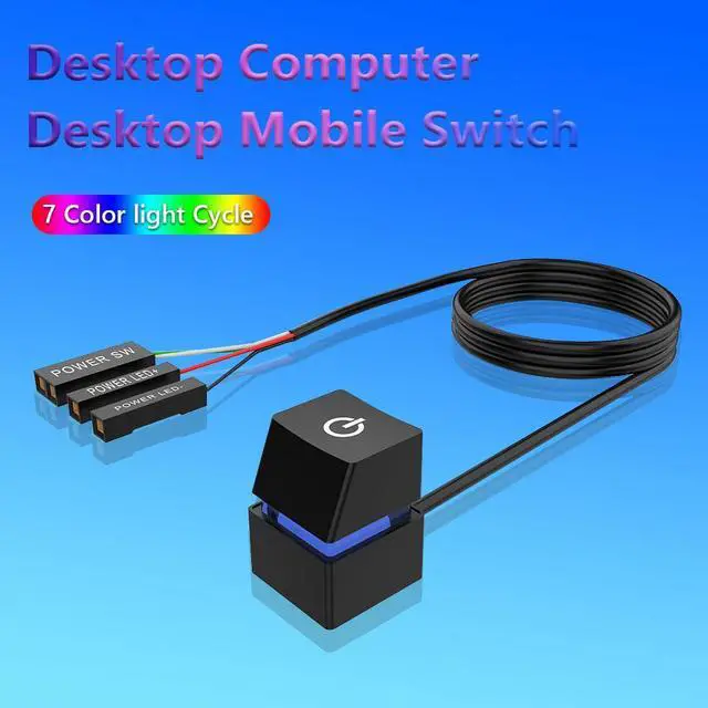 Alt view image 2 of 7 - 2m Portable Colorful LED Lights Computer Desktop Switch PC Motherboard External Start Power On/Off Button Extension Cable for Home Office Cafe Black