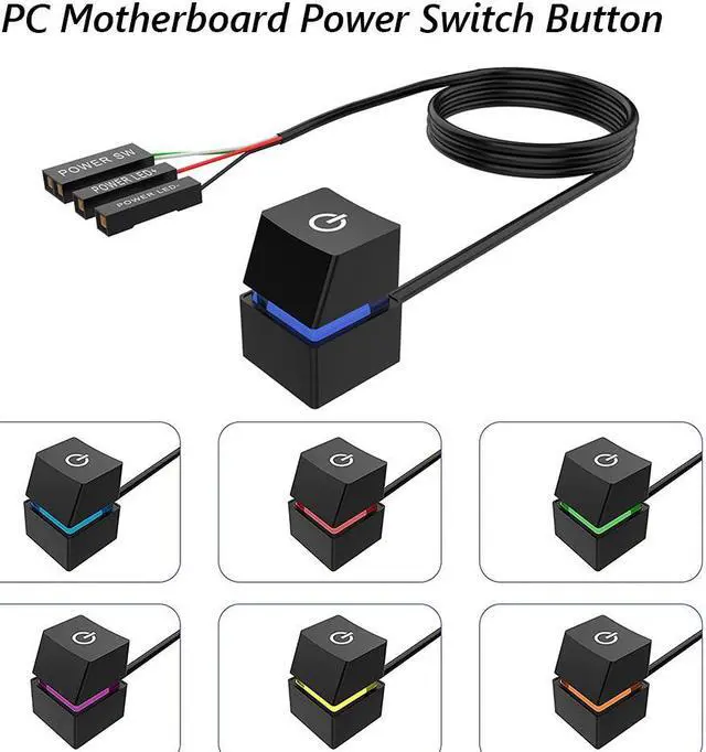 Alt view image 3 of 7 - 2m Portable Colorful LED Lights Computer Desktop Switch PC Motherboard External Start Power On/Off Button Extension Cable for Home Office Cafe Black