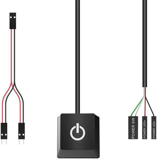 Alt view image 7 of 7 - 2m Portable Colorful LED Lights Computer Desktop Switch PC Motherboard External Start Power On/Off Button Extension Cable for Home Office Cafe Black