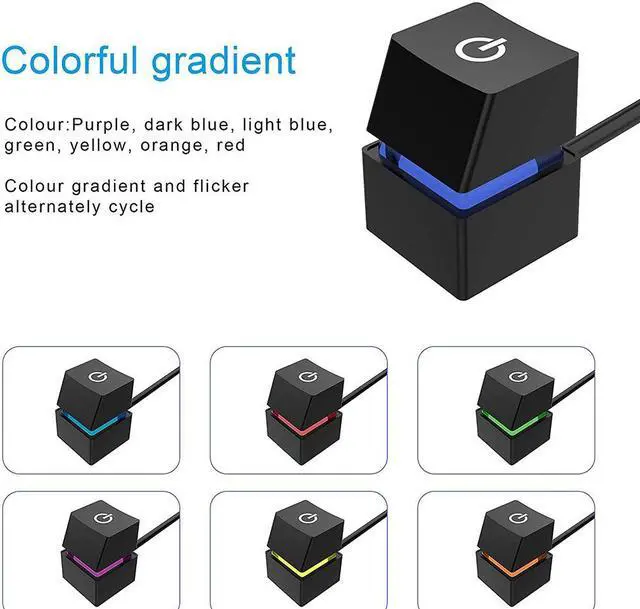 Alt view image 6 of 7 - 2m Portable Colorful LED Lights Computer Desktop Switch PC Motherboard External Start Power On/Off Button Extension Cable for Home Office Cafe Black