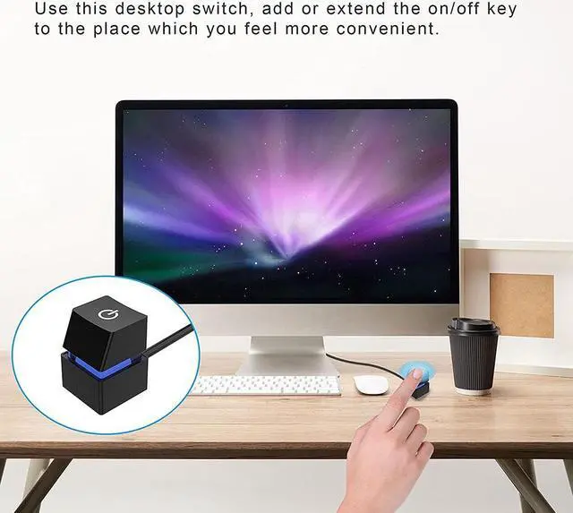 Alt view image 5 of 7 - 2m Portable Colorful LED Lights Computer Desktop Switch PC Motherboard External Start Power On/Off Button Extension Cable for Home Office Cafe Black