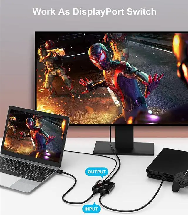 Alt view image 5 of 7 - 8K Bidirectional DP Switch 8K@60Hz 4K@120Hz Displayport Switcher 1x2/2x1 Displayport Switch for Monitor Projector TV PC Laptop