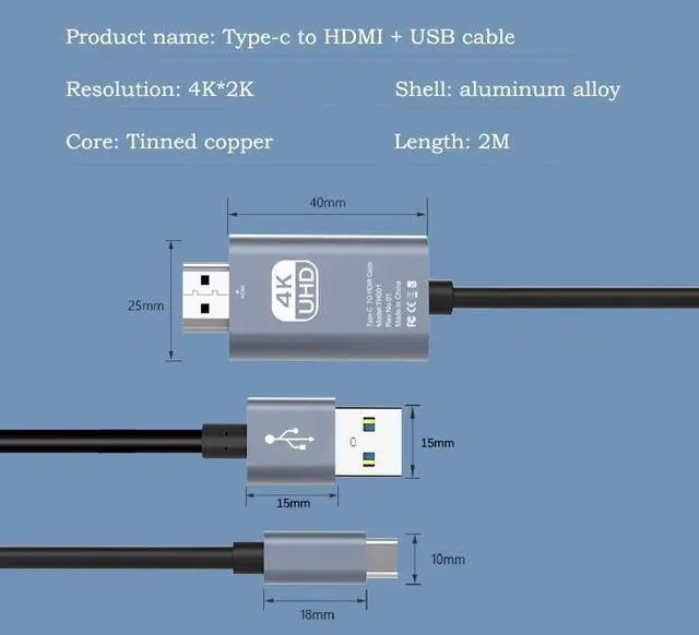 Alt view image 5 of 6 - 1.8m/5.9ft USB Type C to HDMI Cable 4K 30Hz UHD Mirroring Charging Cable Digital AV Video Adapter for Android Phone to TV Projector Monitor eokCXOY