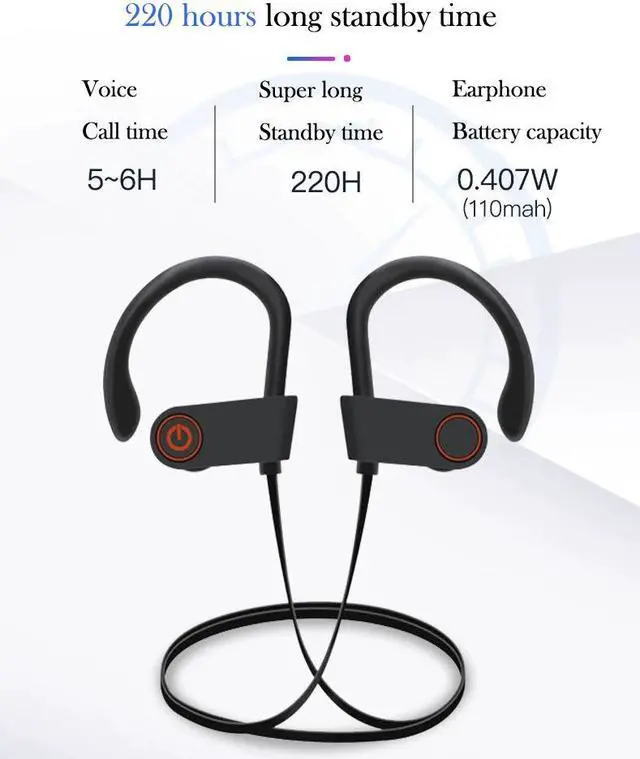 Alt view image 5 of 7 - IPX7 Waterproof Wireless Headset Sports Bass Wireless Bluetooth 5.0 Earphones With Microphone