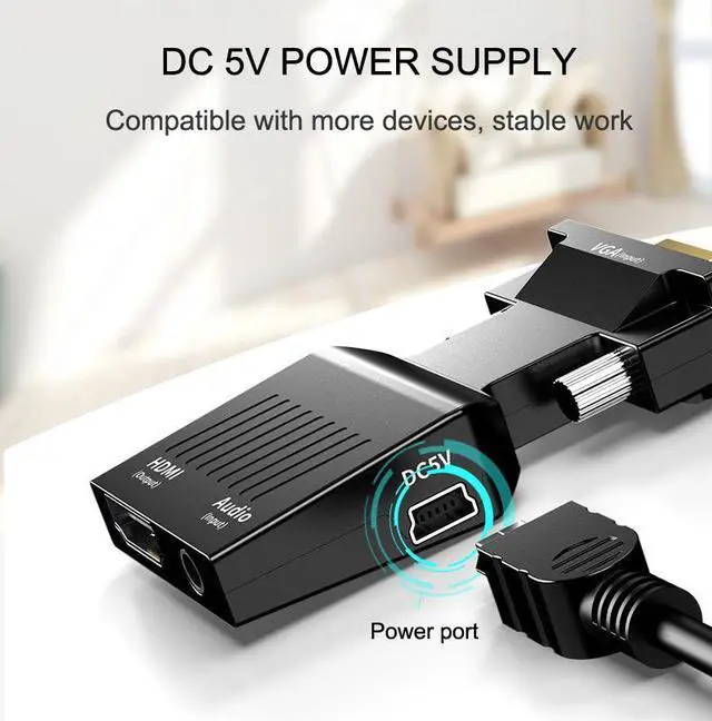 Alt view image 4 of 7 - VGA to HDMI Adapter Converter VGA Male to HDMI Female Adapter with Audio Cables for PC Laptop to HDTV Projector Video Audio Converter