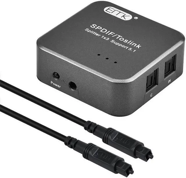 Main image of Optical Audio Splitter Digital SPDIF Toslink Splitter 1 Input 3 Output Optical Splitter Adapter Box support 5.1 Speaker DVD (3 Simultaneous Outputs)
