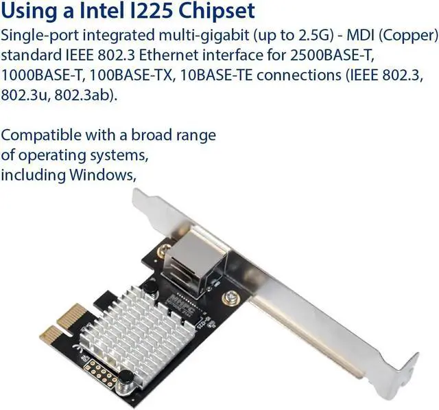 Alt view image 3 of 7 - 2.5 Gigabit Ethernet PCI Express Network Interface Card 10/100/1000/25000 Mbps PCI-E Network Interface Card RJ45 LAN Intel I225 Chipset