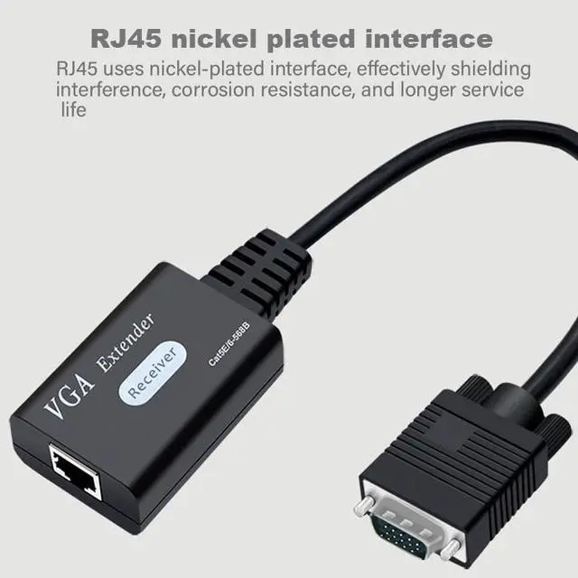 Alt view image 4 of 4 - VGA to RJ45 Extender Receiver Sender Adapter Cable Up to 60M Signal Extension CAT6/5E-568B 1080P HD Converter for DVR Monitor Display HDTV