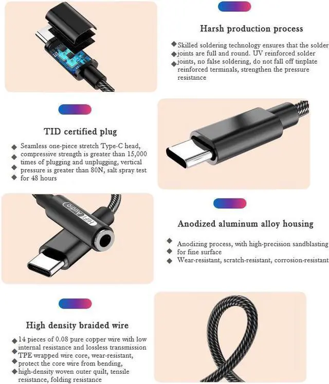 Alt view image 7 of 7 - 2 Pack USB Type C to 3.5mm Female Headphone Jack Adapter USB C to Aux Audio Dongle Cable Cord Realtek ALC5686 Chip