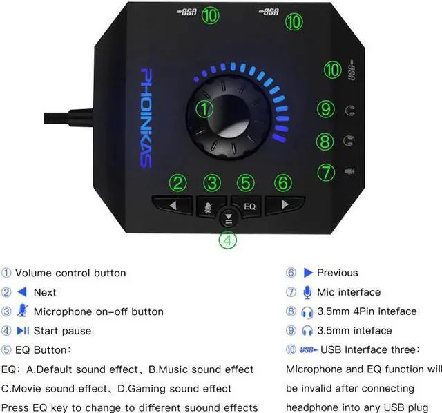 Alt view image 7 of 7 - Profession Computer USB Sound Card 7.1 Channel Audio Adapter Converter Audio Interface for PC Laptop External Sound Card
