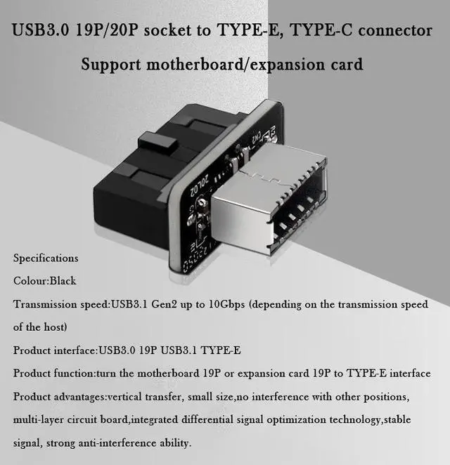 Alt view image 4 of 7 - Motherboard USB3.0 19P/20P To TYPE-E Adapters Chassis Front Type-C Plug-In Port Motherboard Connector Sockets
