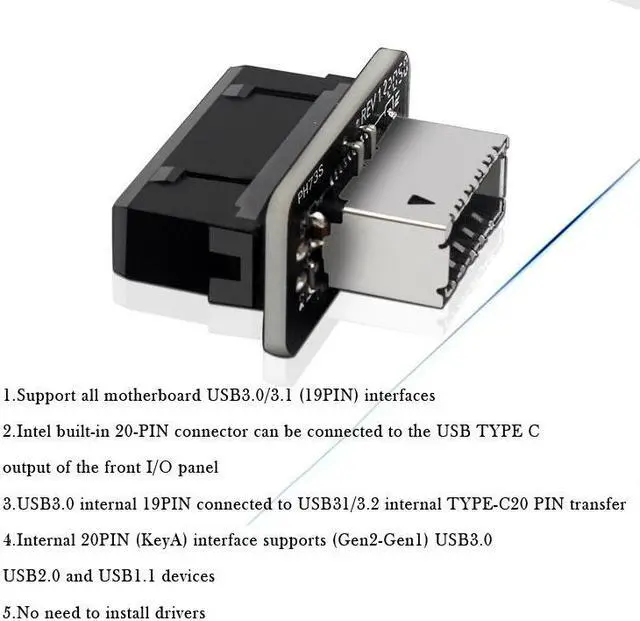 Alt view image 3 of 7 - Motherboard USB3.0 19P/20P To TYPE-E Adapters Chassis Front Type-C Plug-In Port Motherboard Connector Sockets