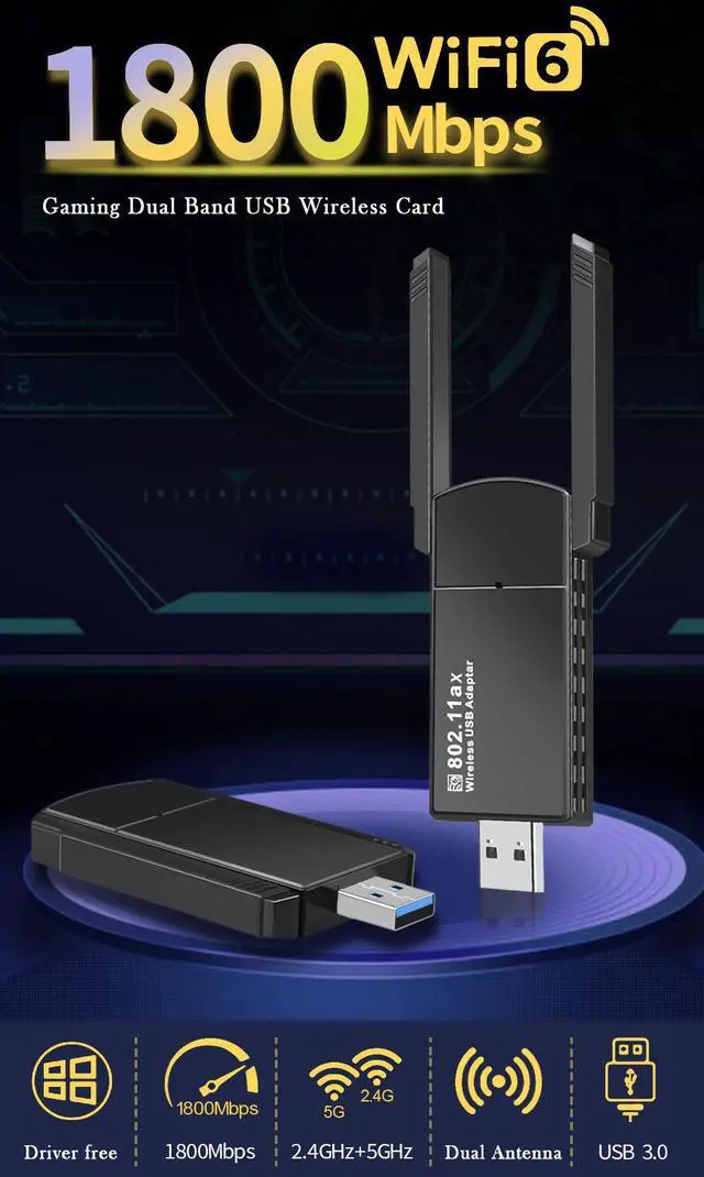Alt view image 3 of 7 - AX1800 WiFi6 Dual Band Wireless Network Card Driver-free Wireless WiFi Receiver Computer External USB Network Card 5.8GHz +2.4G RTL8832 Chip Support Windows 10/11 Only