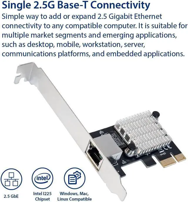 Alt view image 5 of 7 - 2.5 Gigabit Ethernet PCI Express Network Interface Card 10/100/1000/25000 Mbps PCI-E Network Interface Card RJ45 LAN Intel I225 Chipset