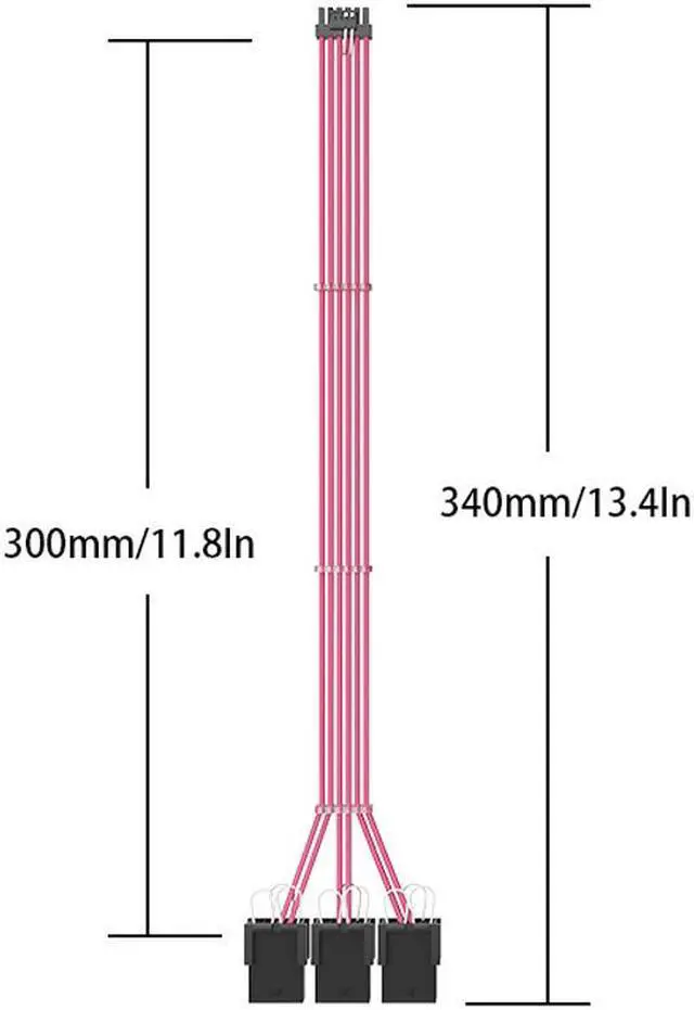 Alt view image 3 of 7 - RTX3090Ti & RTX4000 Series Graphics Card Extension Cord 12+4p to 3*8P 3090ti Graphics Card Cable 12+4Pin PCI-E 5.0 Male to 3*8(6+2) Pin PCI-E Female GPU Extension Cable
