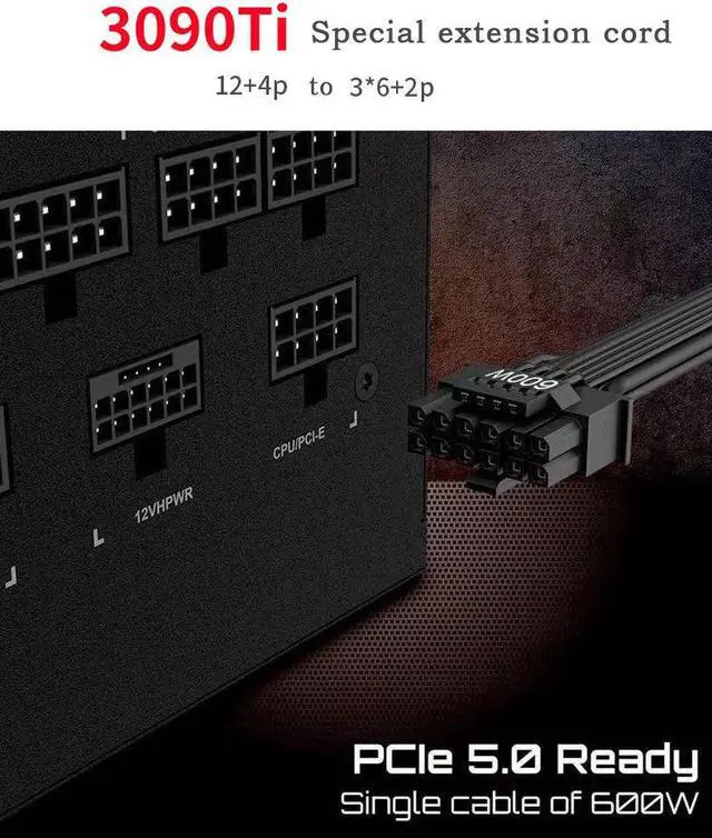 Alt view image 7 of 7 - RTX3090Ti & RTX4000 Series Graphics Card Extension Cord 12+4p to 3*8P 3090ti Graphics Card Cable 12+4Pin PCI-E 5.0 Male to 3*8(6+2) Pin PCI-E Female GPU Extension Cable