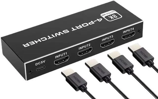 Main image of HDMI Switcher 4 in 1 out 8K HDMI Switch 4-port HDMI Source 1 Display Adapter with IR Remote