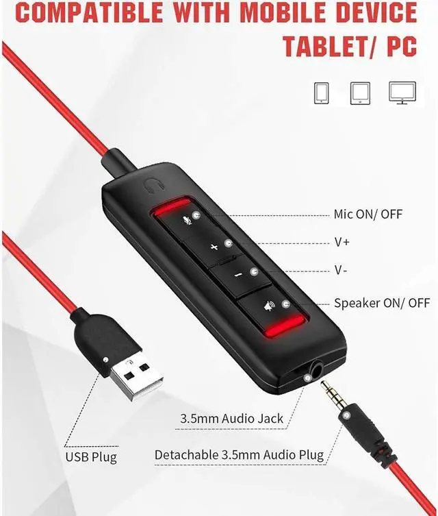 Alt view image 4 of 7 - 3.5mm + USB Wired Headset with Noise Cancelling Microphone Headphone for PS5 Laptop Computer, On-Ear Wired Office Call Center Headset