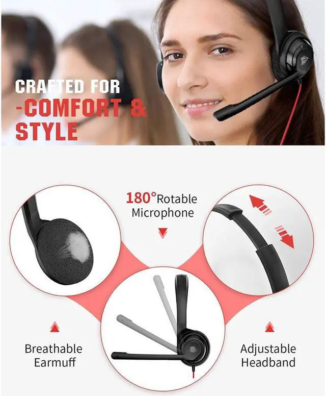Alt view image 5 of 7 - 3.5mm + USB Wired Headset with Noise Cancelling Microphone Headphone for PS5 Laptop Computer, On-Ear Wired Office Call Center Headset