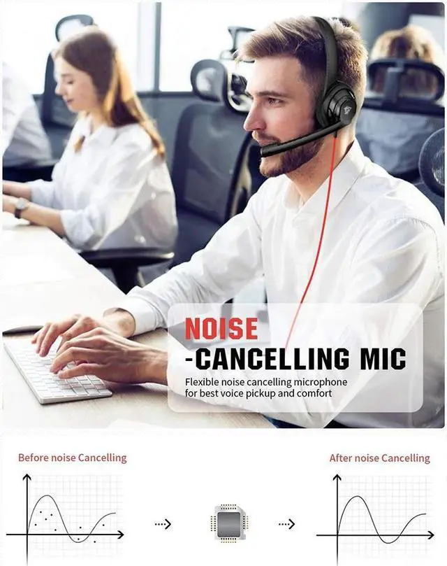 Alt view image 6 of 7 - 3.5mm + USB Wired Headset with Noise Cancelling Microphone Headphone for PS5 Laptop Computer, On-Ear Wired Office Call Center Headset