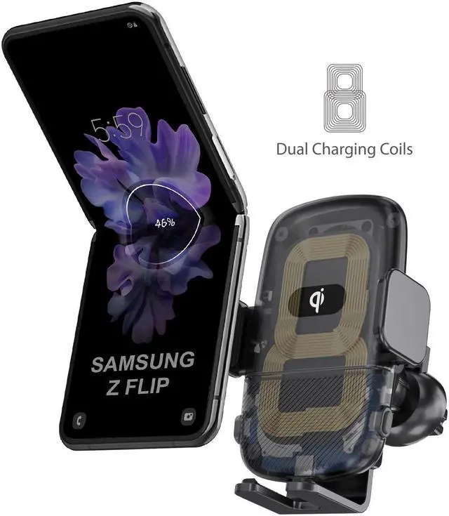 Main image of 15W Fast Wireless Charging Dual Coil Car Charger Car Air Vent Clip Charger FOD Sensor for Samsung Z Flip 3 Foldable Phone iPhone