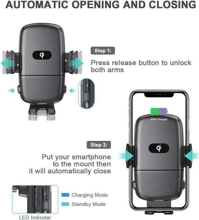 Alt view image 4 of 7 - 15W Fast Wireless Charging Dual Coil Car Charger Car Air Vent Clip Charger FOD Sensor for Samsung Z Flip 3 Foldable Phone iPhone