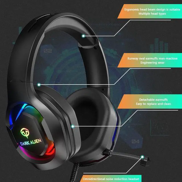 Alt view image 4 of 7 - Noise Cancelling 7.1 Sound USB Wired Headphones Subwoofer Microphone RGB Gaming Headset Head-Mounted Suitable for Computer Notebook Playstation
