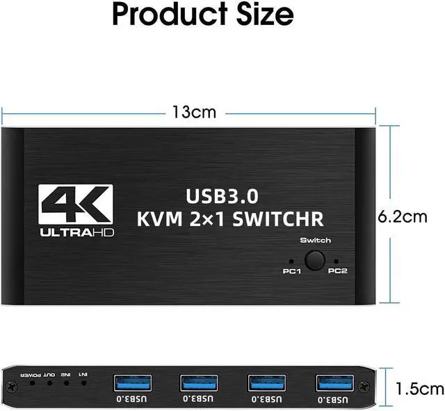 Alt view image 4 of 7 - 4K@60 USB KVM Switch USB 3.0 Switcher HDMI KVM Switch 2 In 1 Out for 2 PC Sharing Keyboard and Mouse EDID / HDCP Printer