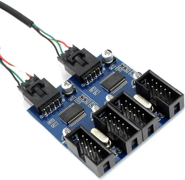 Alt view image 3 of 7 - Motherboard 9pin USB Header Splitter Male 1 to 4 Female Extension Cable Card Desktop 9-Pin USB HUB USB 2.0 9 pin Connector Adapter Port Multilier