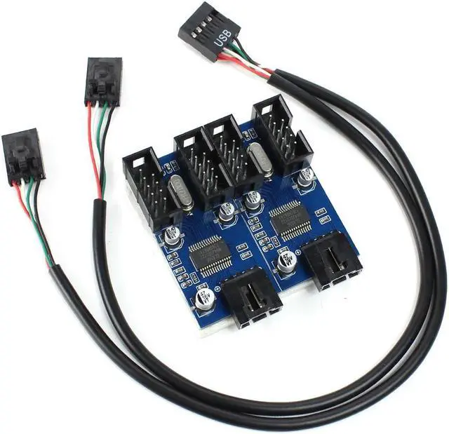Alt view image 2 of 7 - Motherboard 9pin USB Header Splitter Male 1 to 4 Female Extension Cable Card Desktop 9-Pin USB HUB USB 2.0 9 pin Connector Adapter Port Multilier