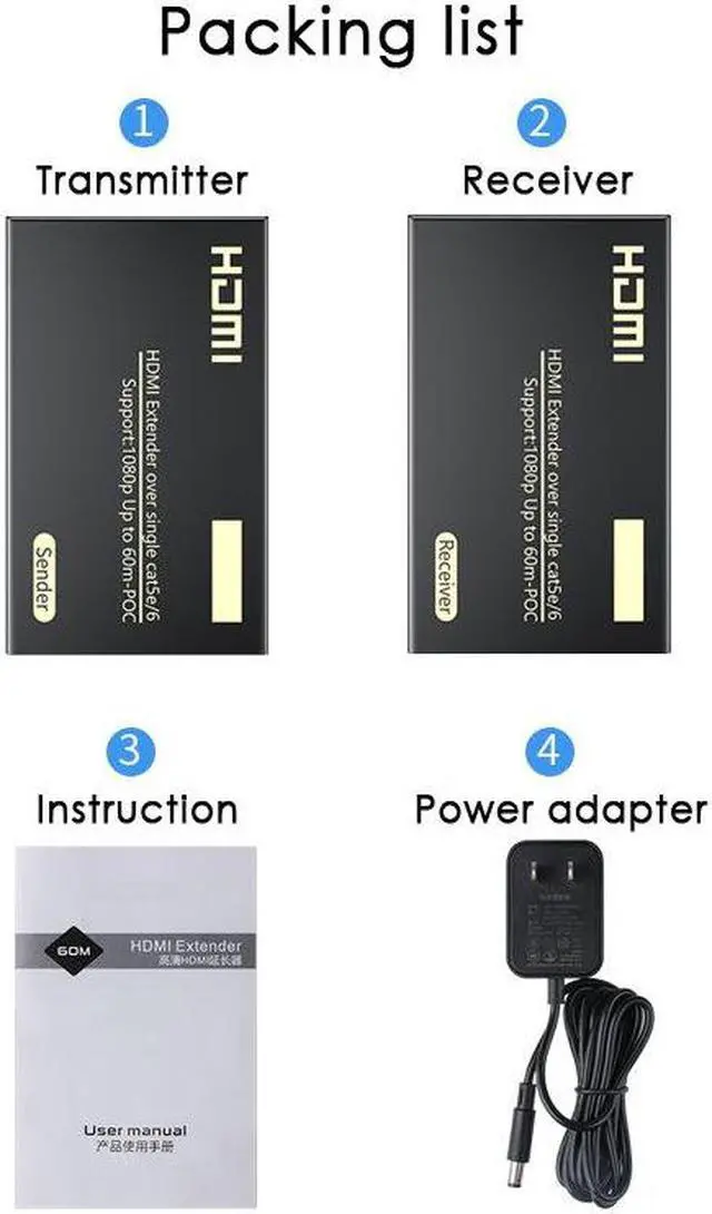 Alt view image 3 of 7 - 1080P HDMI Extender Sender & Receiver RJ45 ( HDMI-Ethernet Extender)1080P Up to 60M Over CAT 5e &6 Cable Audio and Video Synchronization Output Plug and Play
