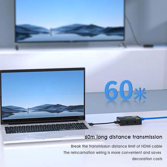Alt view image 6 of 7 - 1080P HDMI Extender Sender & Receiver RJ45 ( HDMI-Ethernet Extender)1080P Up to 60M Over CAT 5e &6 Cable Audio and Video Synchronization Output Plug and Play