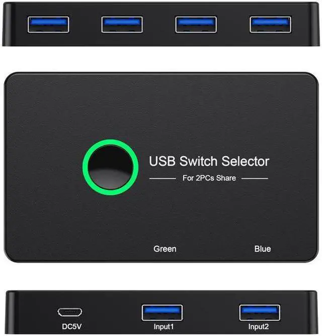 Alt view image 2 of 7 - USB KVM Switch Selector Box USB 3.0 2.0 Switcher 2 Port PCs Sharing 4 Devices for Keyboard Mouse Printer Monitor with 2 USB Cable