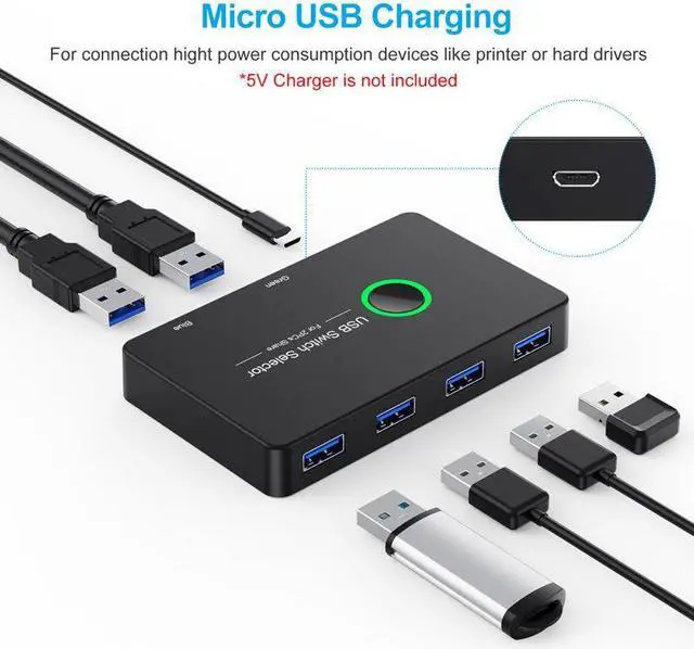 Alt view image 4 of 7 - USB KVM Switch Selector Box USB 3.0 2.0 Switcher 2 Port PCs Sharing 4 Devices for Keyboard Mouse Printer Monitor with 2 USB Cable