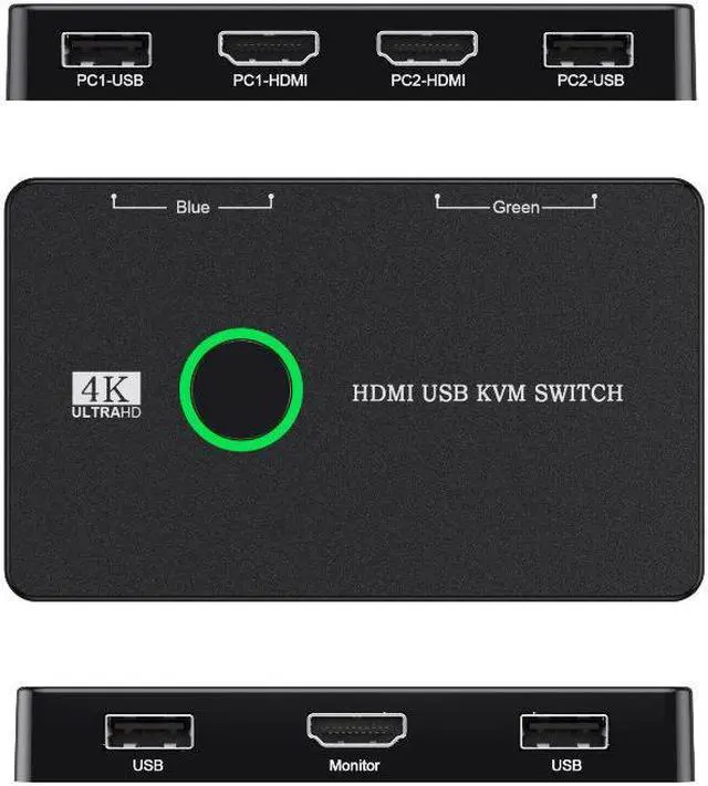 Alt view image 2 of 7 - 4K USB HDMI KVM Switch 2 Port HDMI Switcher Selector Box USB and HDMI Switch for 2 Computers Share Keyboard Mouse Printer and one HD Monitor