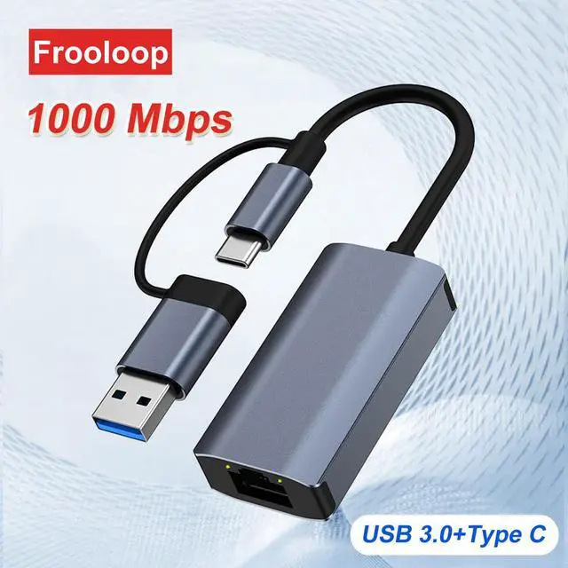 Alt view image 2 of 7 - USB C Ethernet Network Adapter For Macbook Pro Laptop 1000 Mbps USB To RJ45 Dual USB 3.0 Type-C Network Card Lan